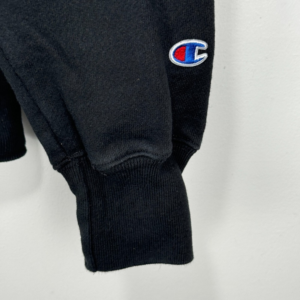 Champion Reverse Weave Chenille Felt Logo Hoodie Sweatshirt Men X-Small Black - Picture 6 of 9